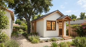 Detached backyard accessory dwelling unit behind a single-family home in Fullerton, California.