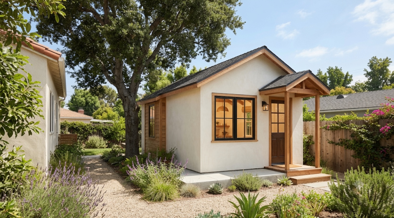 Detached backyard accessory dwelling unit behind a single-family home in Fullerton, California.